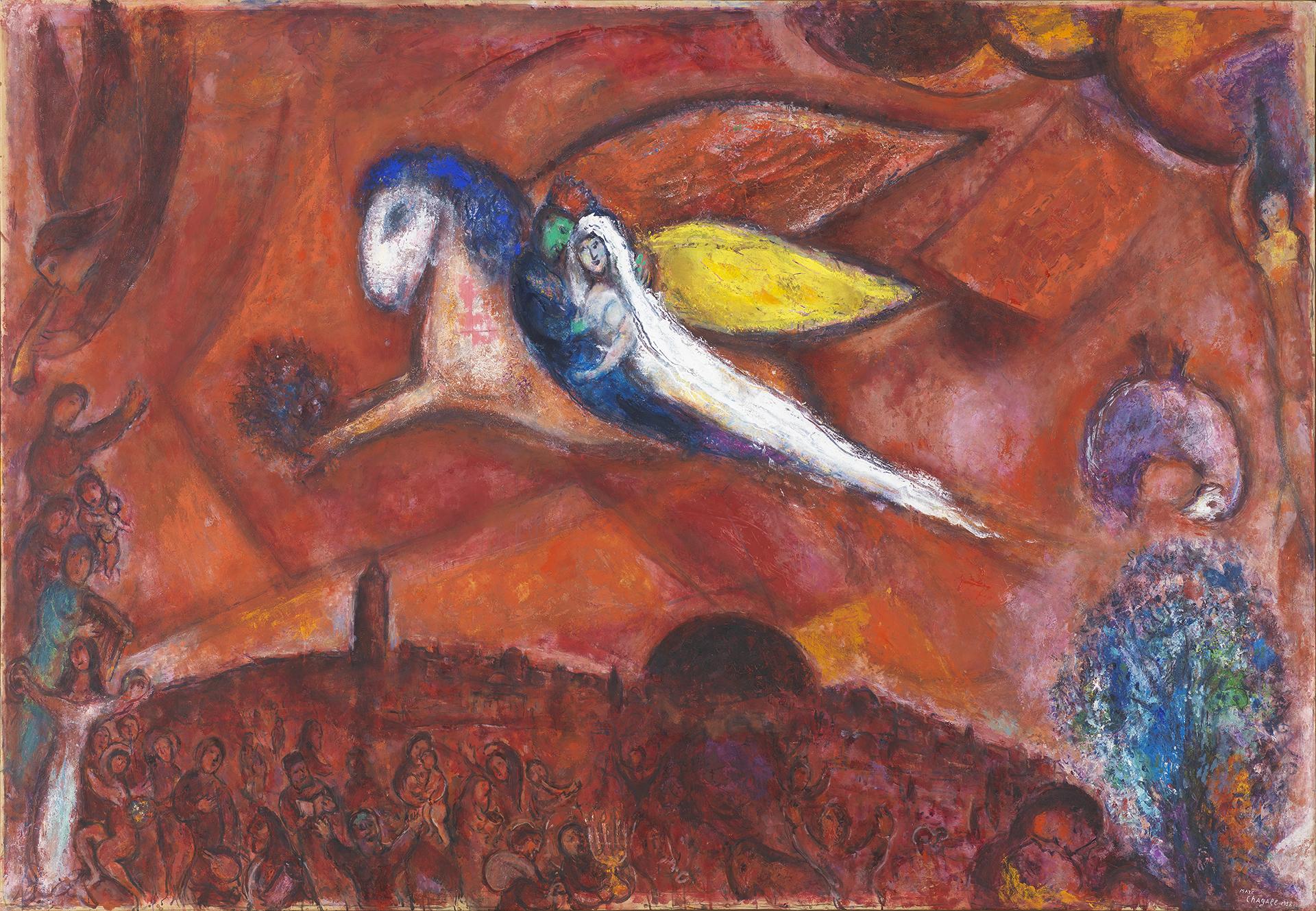  Marc Chagall, Le Cantique des Cantiques IV (détail), huile sur papier marouflé sur toile, 1958, musée national Marc Chagall, Nice. Photo : RMN-GP. (c) ADAGP, Paris, 2020. © 