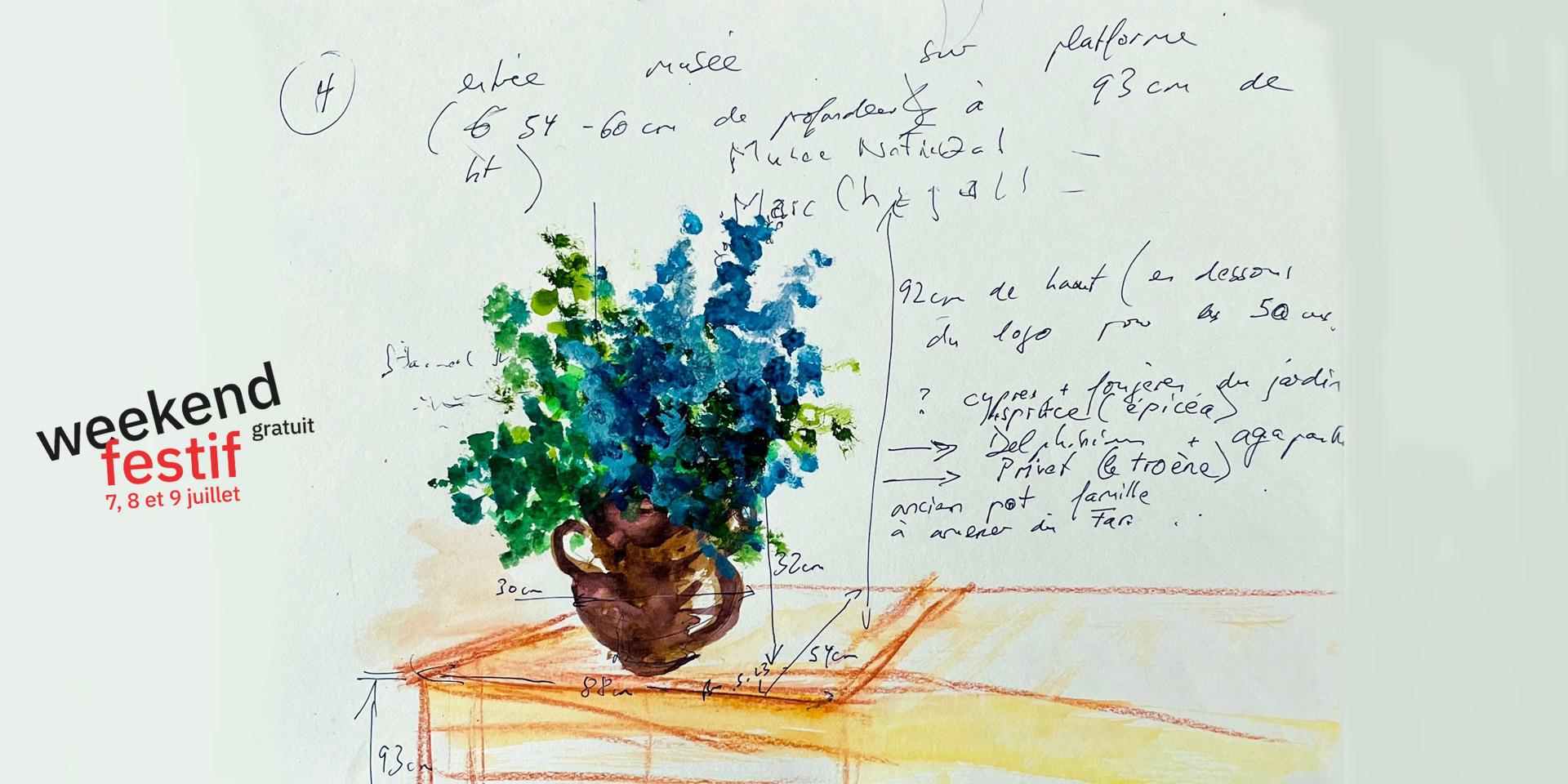 Bella Meyer, dessin, atelier floral, musée chagall, juillet 2023