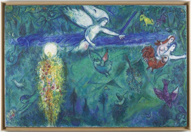 Marc Chagall, Adam et Eve chassés du paradis, 1961, huile sur toile, 190,5 cm x 283,5 cm, donation Marc et Valentina Chagall, 1966, musée national Marc Chagall, Nice. Photo © RMN-GP / Gérard Blot © ADAGP, Paris, 2020.