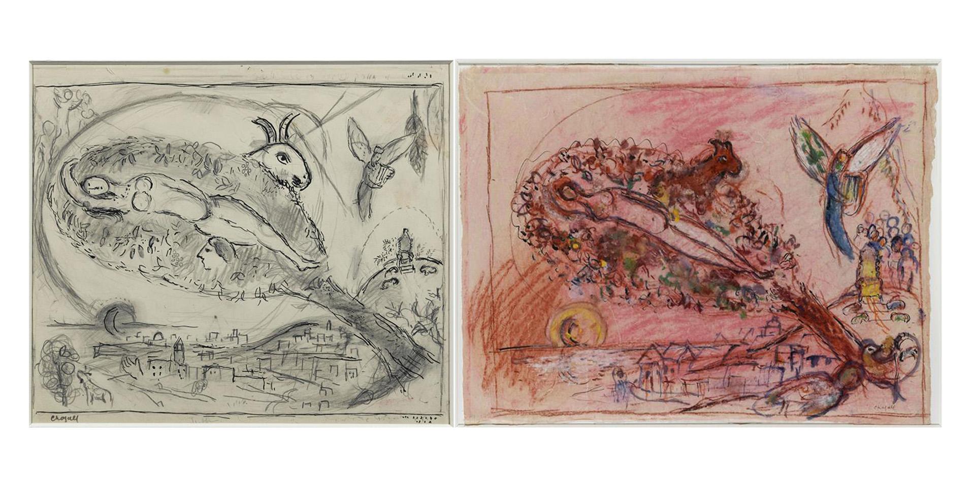 Marc Chagall, Cantique des Cantiques II, dessins préparatoires. Nice, musée national Marc Chagall (c) ADAGP, Paris, 2022
