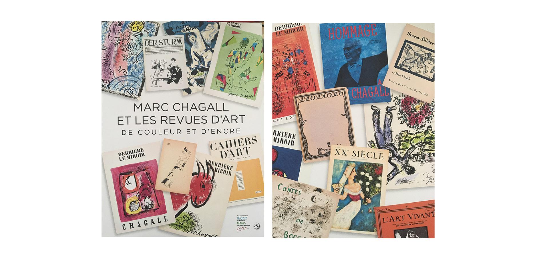 couvertures catalogue exposition De couleur et d'encre, Marc Chagall et les revues d'art. Ed. de la Rmn - Grand Palais, Paris, 2021. Graphisme (c) : Philippe Ducat.