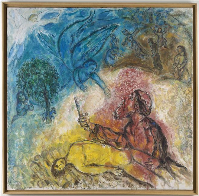 Marc Chagall, Le sacrifice d'Isaac, 1960-1966, huile sur toile, 230 cm x 235 cm, donation Marc et Valentina Chagall, 1966, musée national Marc Chagall, Nice. Photo © RMN-GP / Gérard Blot © ADAGP, Paris, 2020.