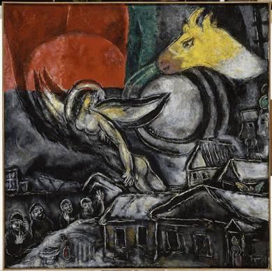 Marc Chagall, Les Pâques, 1968, huile sur toile, 160,3 cm x 159,5 cm, Musée national d'art moderne - Centre de Création industrielle, Centre Georges Pompidou, en dépôt au musée national Marc Chagall. Photo © RMN-GP / Gérard Blot © ADAGP, Paris, 2020.