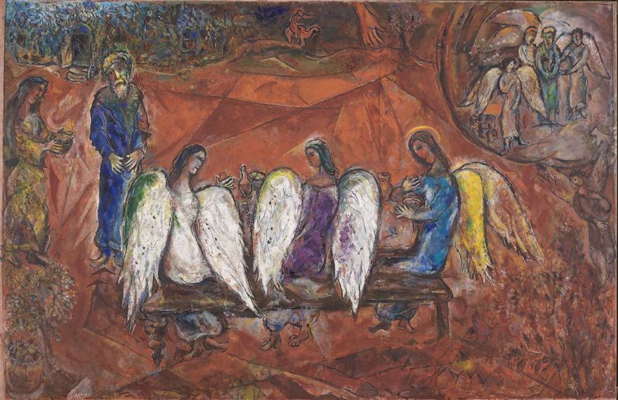 Marc Chagall, Abraham et les trois anges, huile sur toile, 1960-1966, cycle peint du Message Biblique