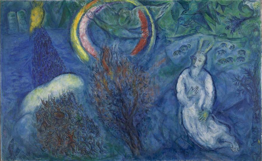 Marc Chagall, Moïse et le Buisson ardent, 1960-1966, huile sur toile, cycle du Message Biblique