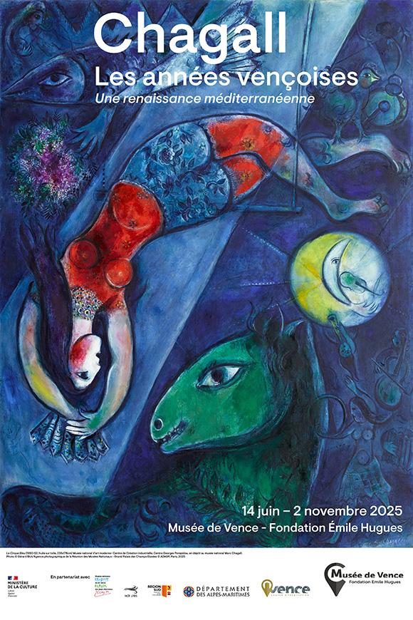 Affiche de l'exposition Chagall, les années vençoises. Le Cirque bleu, 1950-52, peinture. 