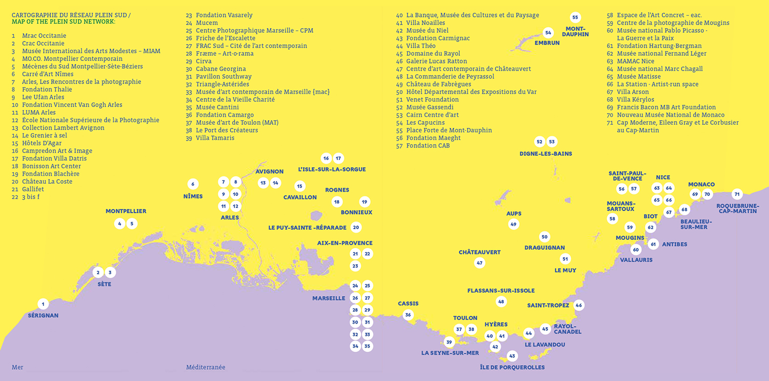 Carte 71 lieux, membres, réseau plein sud, 2023