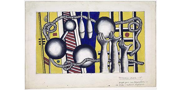 Fernand Léger, Projet de décoration de stade culture physique, 1935, gouache et crayon sur papier, 24,5 x 36,1 cm, donation de Nadia Léger et Georges Bauquier, musée national Fernand Léger. Photo : RMN-GP / Gérard Blot © ADAGP, Paris, 2023.