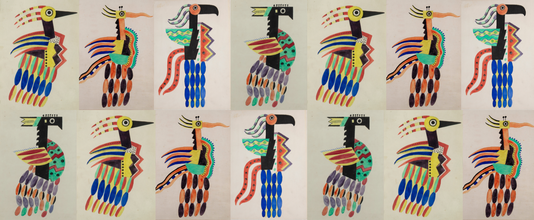 Ensemble de costumes pour le ballet de La création du monde en format mosaique