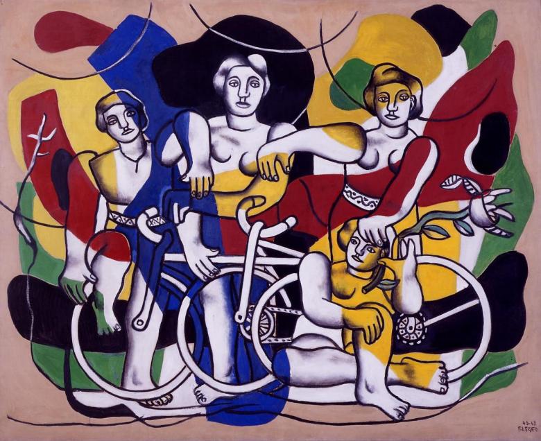 Fernand Léger, "Les Quatre Cyclistes", 1943-1948, huile sur toile, 129 x 161,5, donation de Nadia Léger et de Georges Bauquier, musée national Fernand Léger, Biot. © RMN-GP / Gérard Blot © ADAGP, Paris, 2020