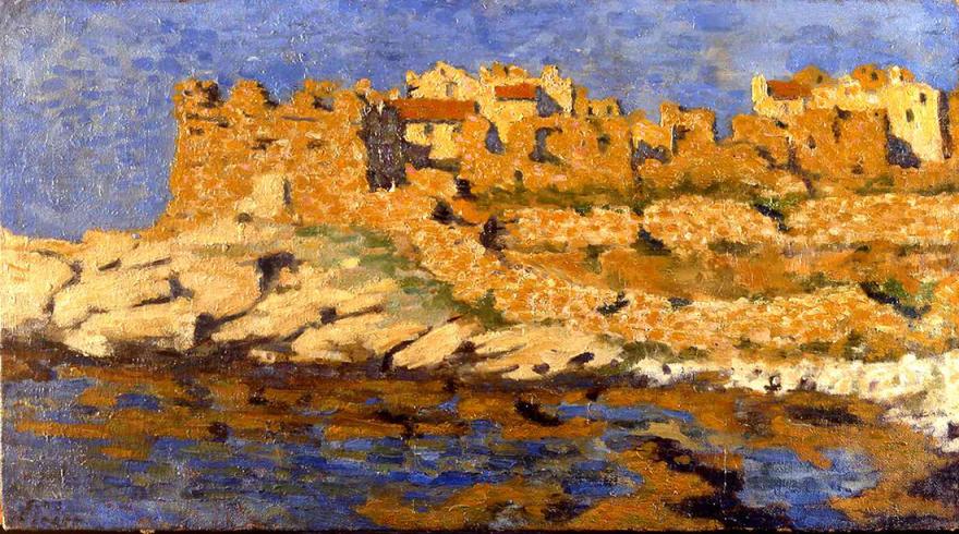 Fortifications d'Ajaccio, peintes en 1907 par Fernand Léger. Architecture imposante, de couleur mordorée sur fond de ciel bleu