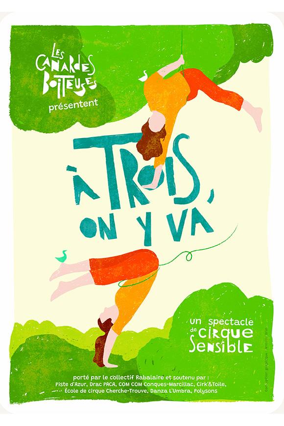 les canardes boiteuses, cirque, spectacle, A trois on y va. Graphisme (c) : DR, 2024