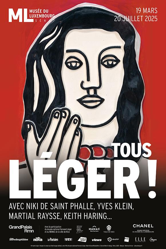 Fernand Léger, Visage à la main sur fond rouge, vers 1954. Bas-relief en terre cuite émaillée. Biot, Musée national Fernand Léger, Biot © GrandPalaisRmn / Gérard Blot. Graphisme : © Aurélien Farina © Adagp, Paris, 2025