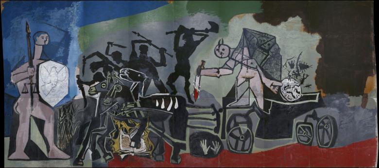 Pablo Picasso, "La Guerre", 1952, huile sur bois, isorel, 4,70 m x 10,20 m, musée national Pablo Picasso, La Guerre et la Paix, Vallauris. Photo : © RMN-GP © Succession Picasso, 2020.